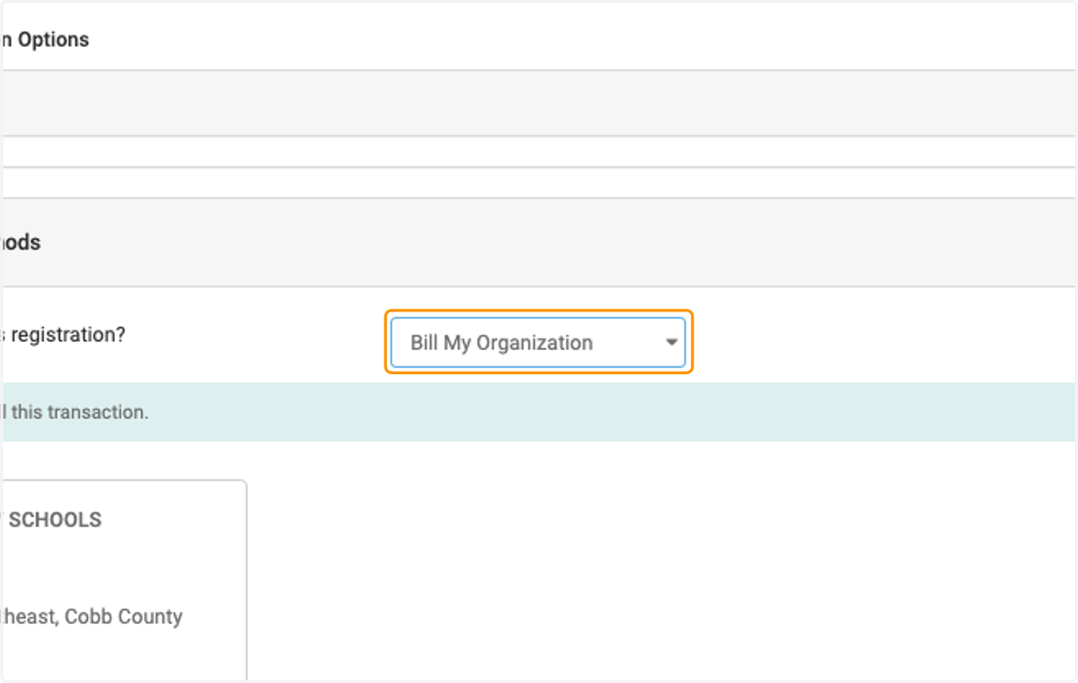 Select Bill My Organization
