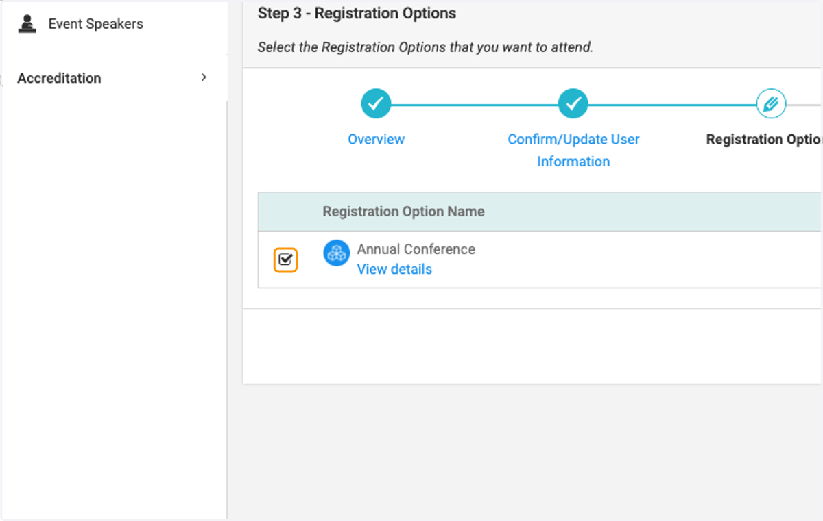 Select the event you wish to register for