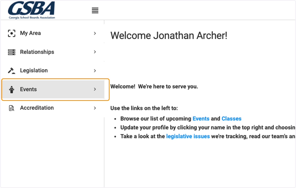 Click on Events