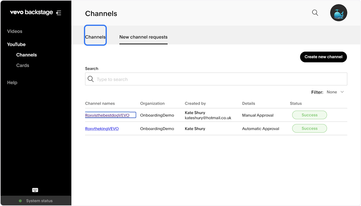 The channel will now also appear on your channels list 