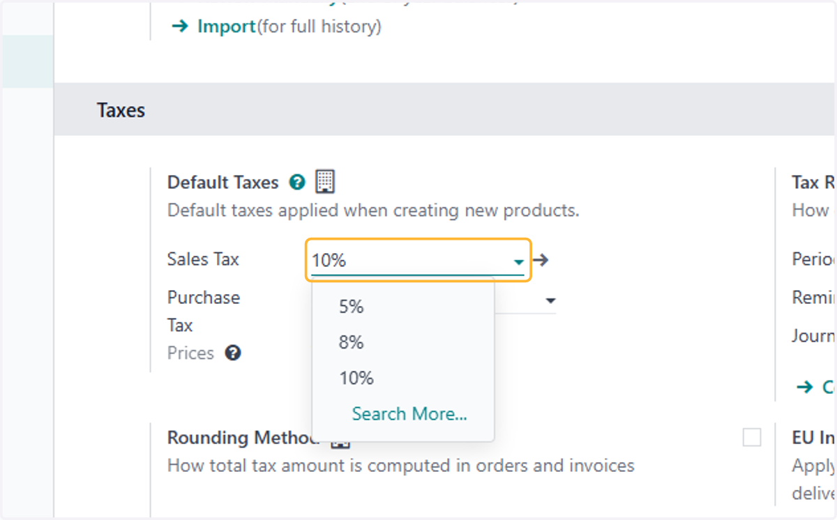 Select applicable Tax as default