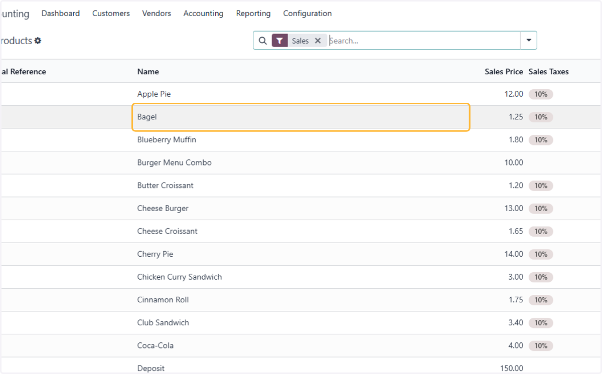 Select relevant product. For example, Bagel