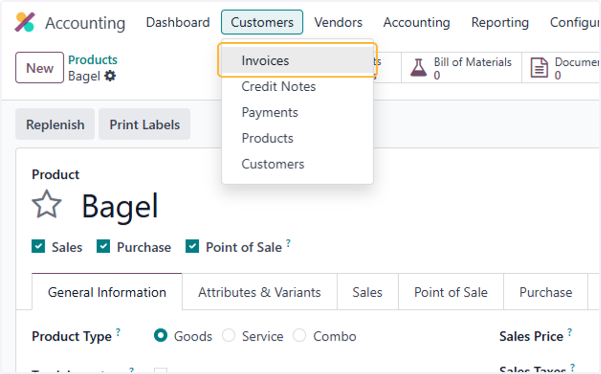 Click on Invoices