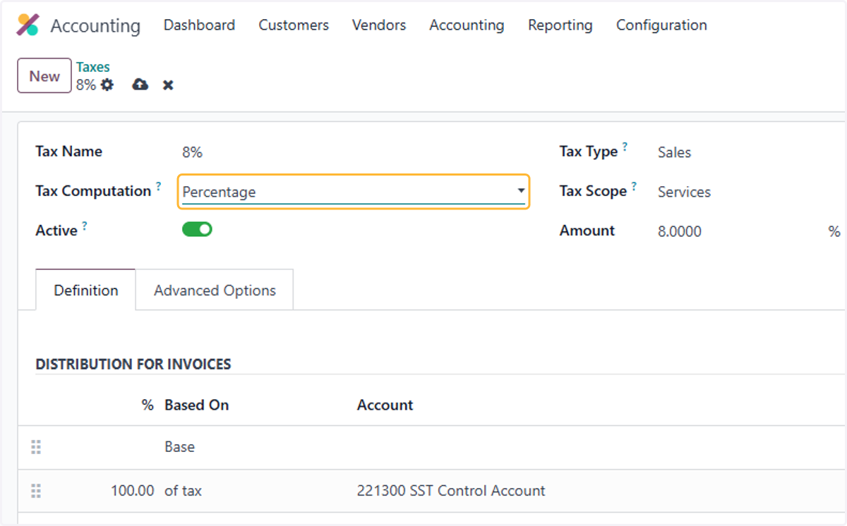 Select Percentage from Tax Computation
