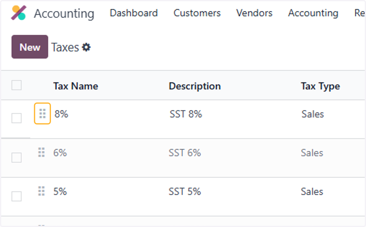 The placement in this list is the order in which the tax will be displayed on your invoices