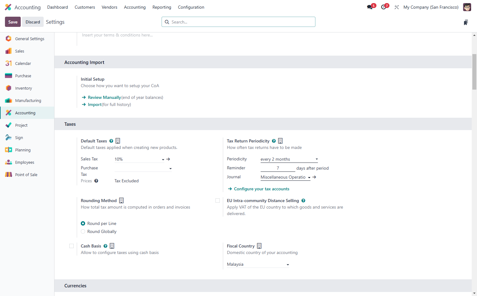 Default Taxes accounts are automatically created based on your localization.