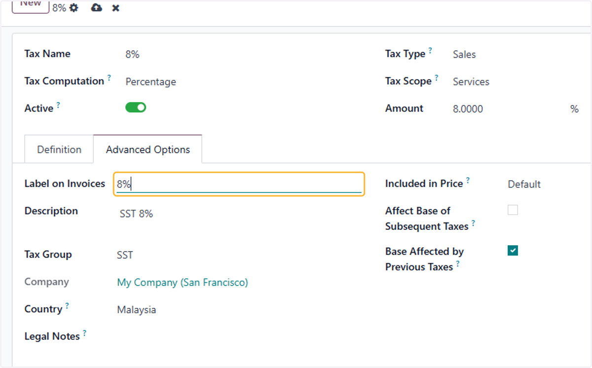 Label on Invoices is will be displayed in the invoice line