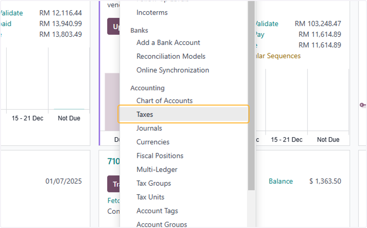 Click on Taxes