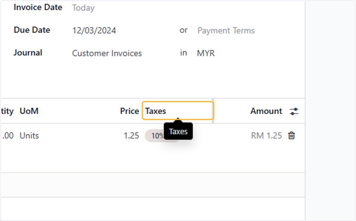 Taxes applicable per line