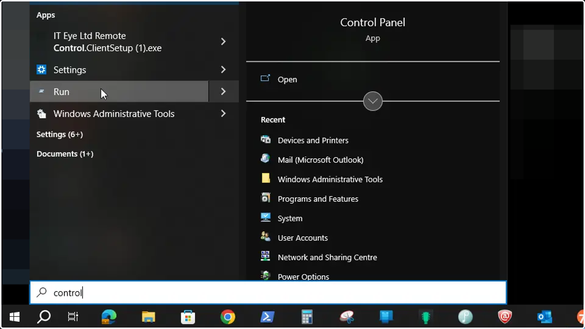 Type Control Panel