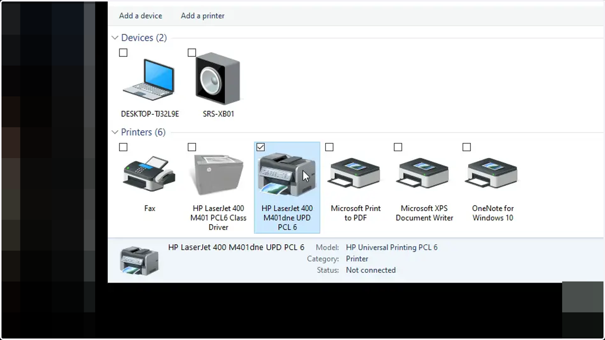 Right click on the printer