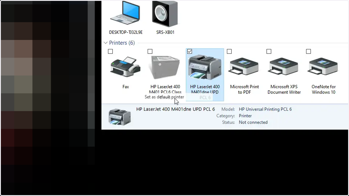 Select Set as Default