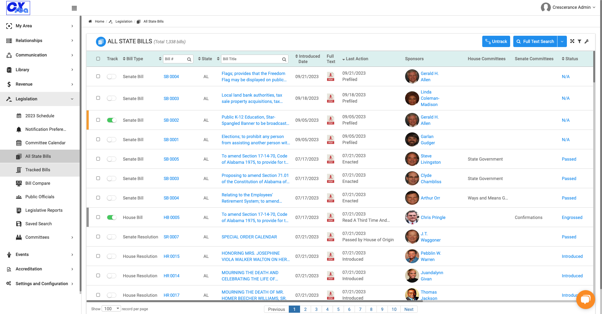 You can also untrack bills by clicking on Tracked Bills