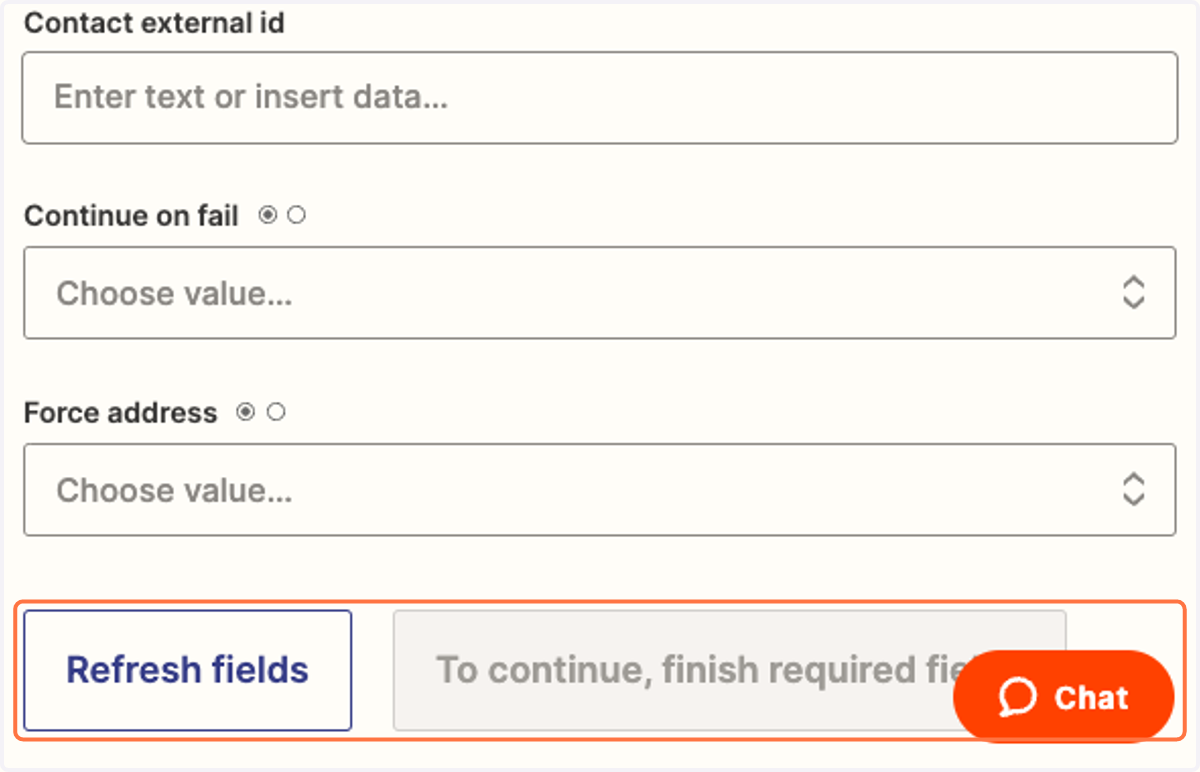 Click on Refresh fields and continue to begin using your Zap