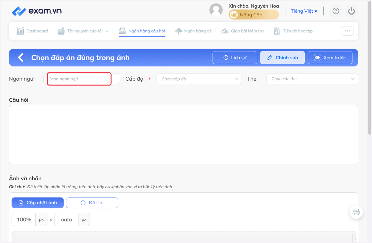 Nhấn vào "Ngôn ngữ"