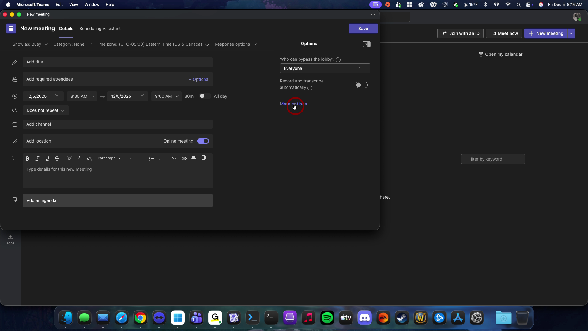 Click on 'More options' on the right side