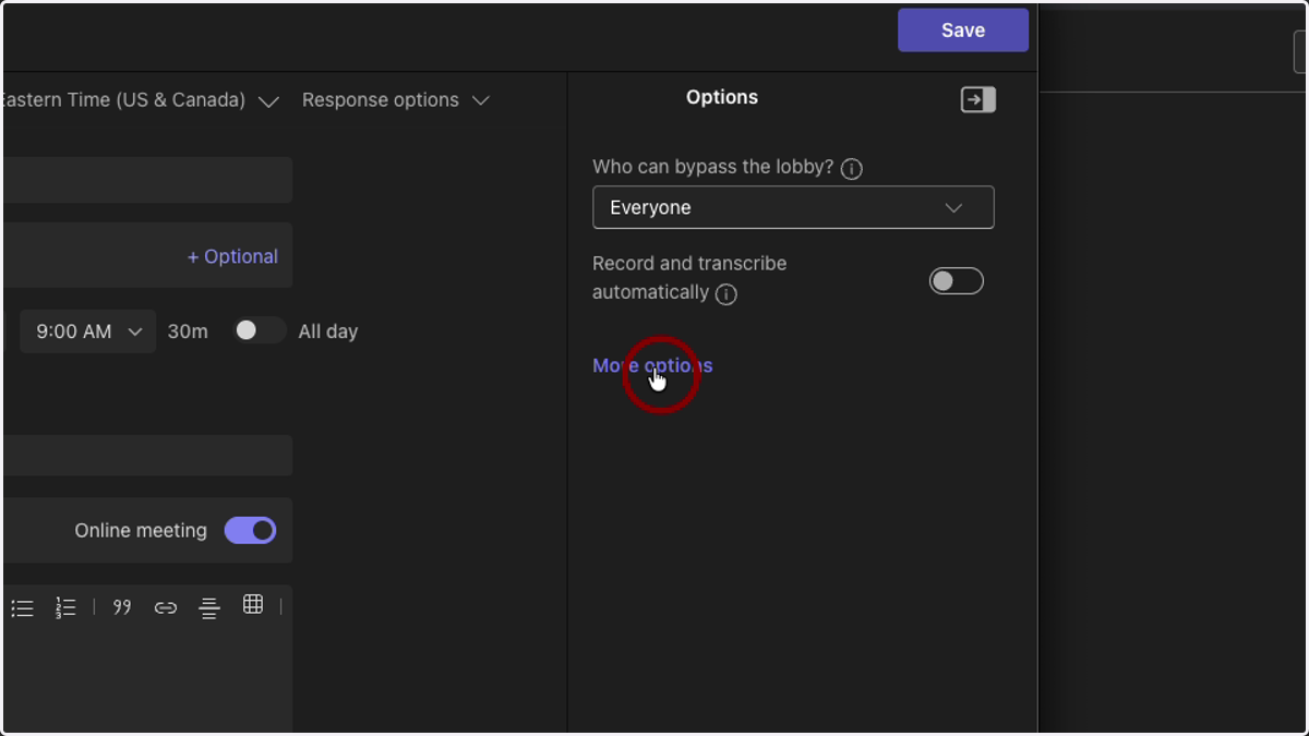 Click on 'More options' on the right side