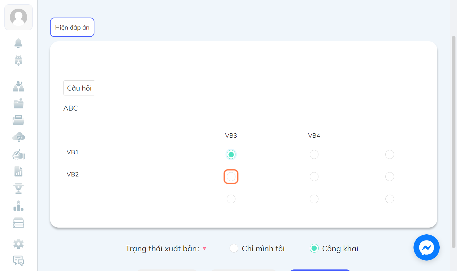 Chọn đáp án cho rằng đúng