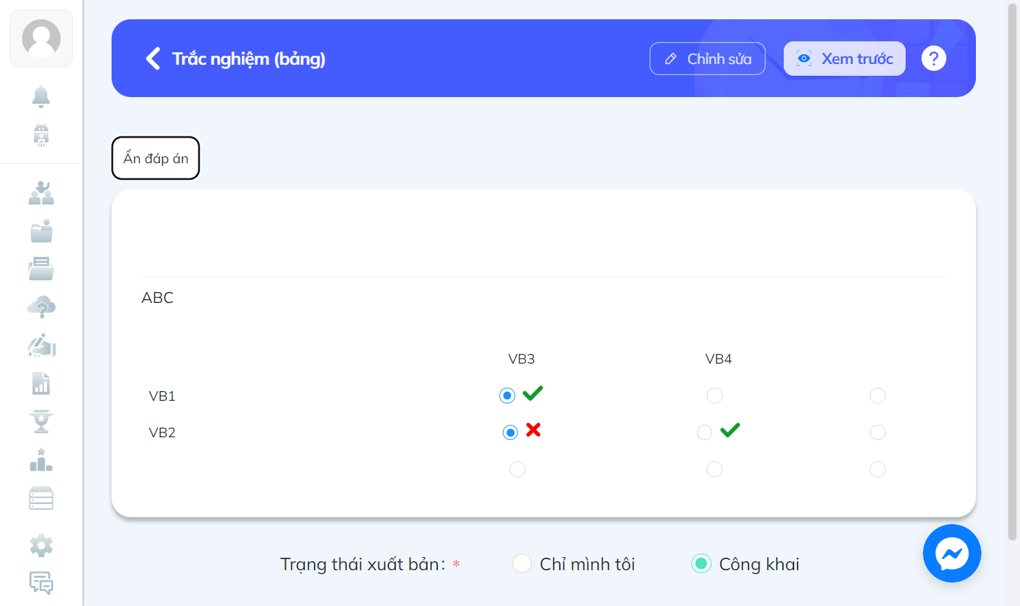 Nhấn chọn "Chỉnh sửa" để quay về màn hình chỉnh sửa câu hỏi