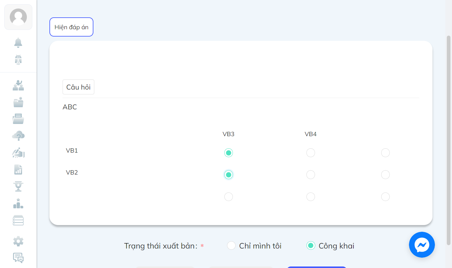 Nhấn chọn "Hiện đáp án" để kiểm tra đáp án