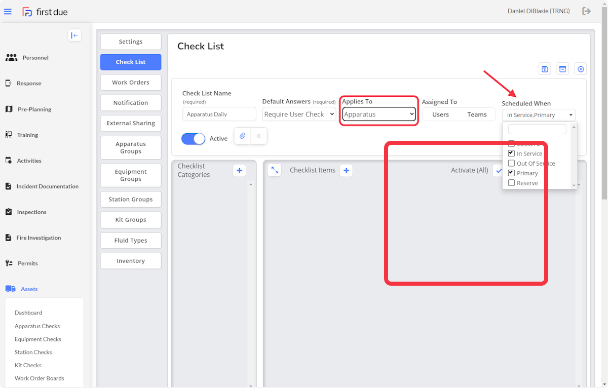 Locate the Scheduled When field and select when the check schedule applies.