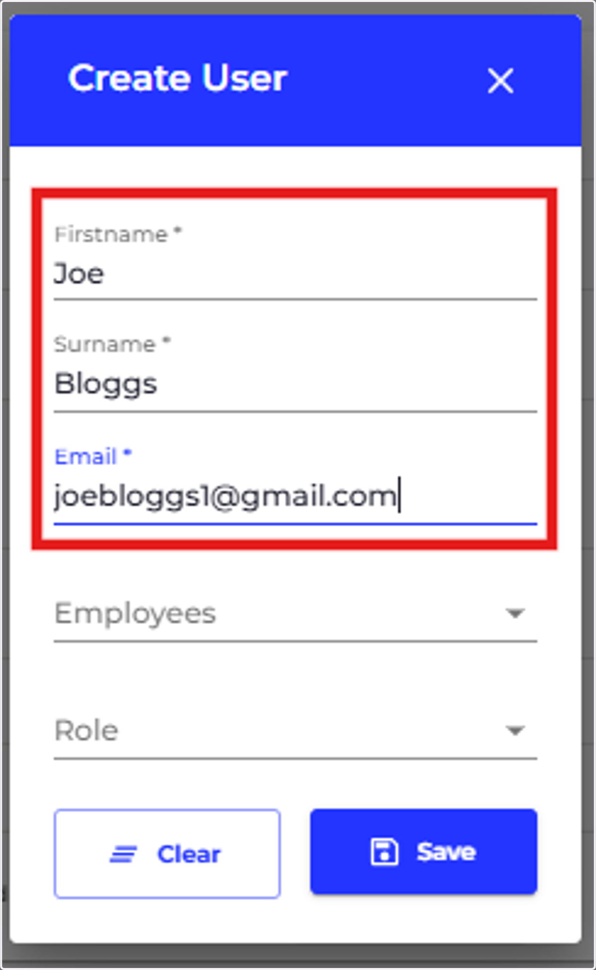 Type First Name, Surname and Email Address