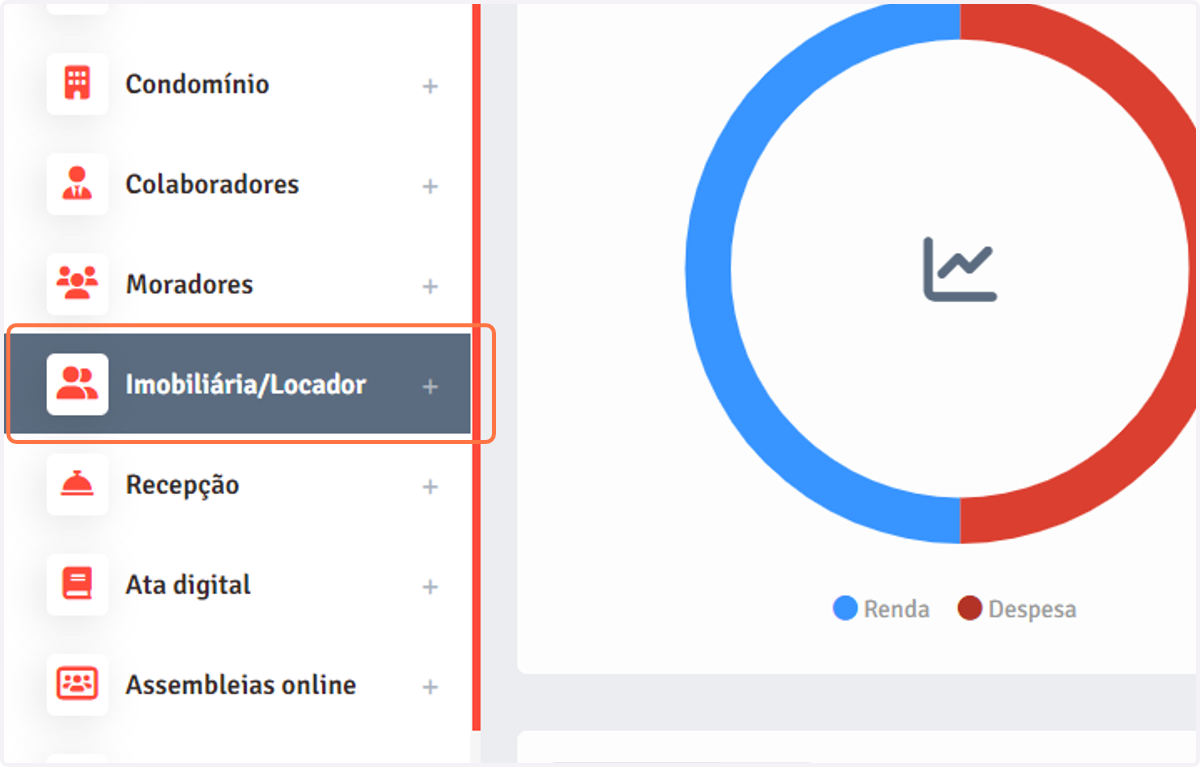 Clique no menu e selecione "Imobiliária/Locador".