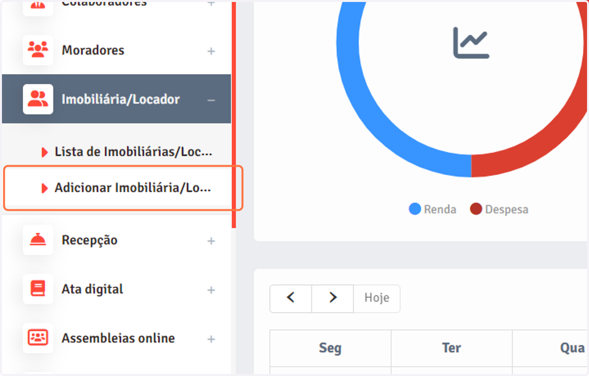 Em seguida, clique em "Adicionar Imobiliária/Locador".