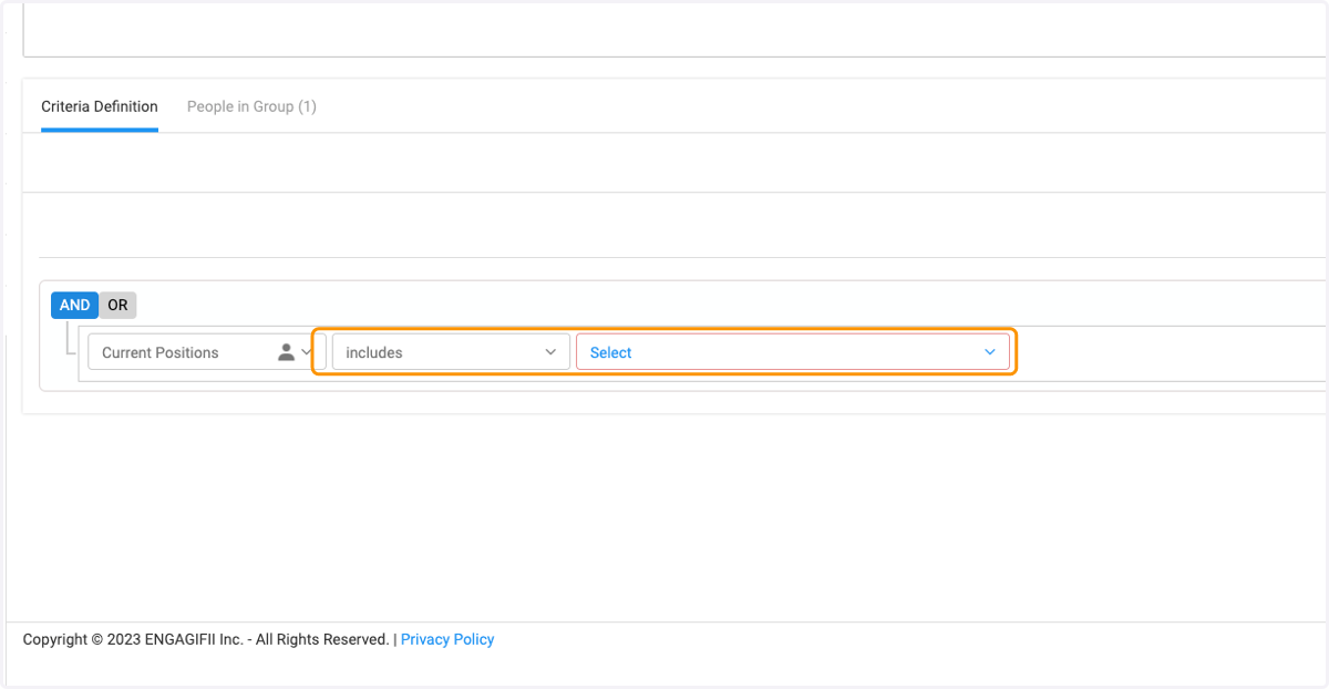 Click on Select to complete criteria selections