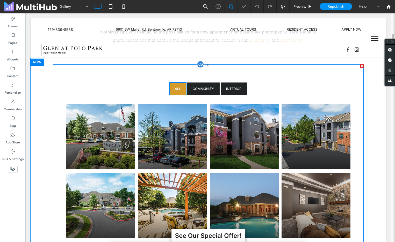 In the site editor, navigate to the Gallery page