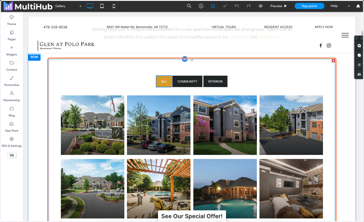In the site editor, navigate to the Gallery page