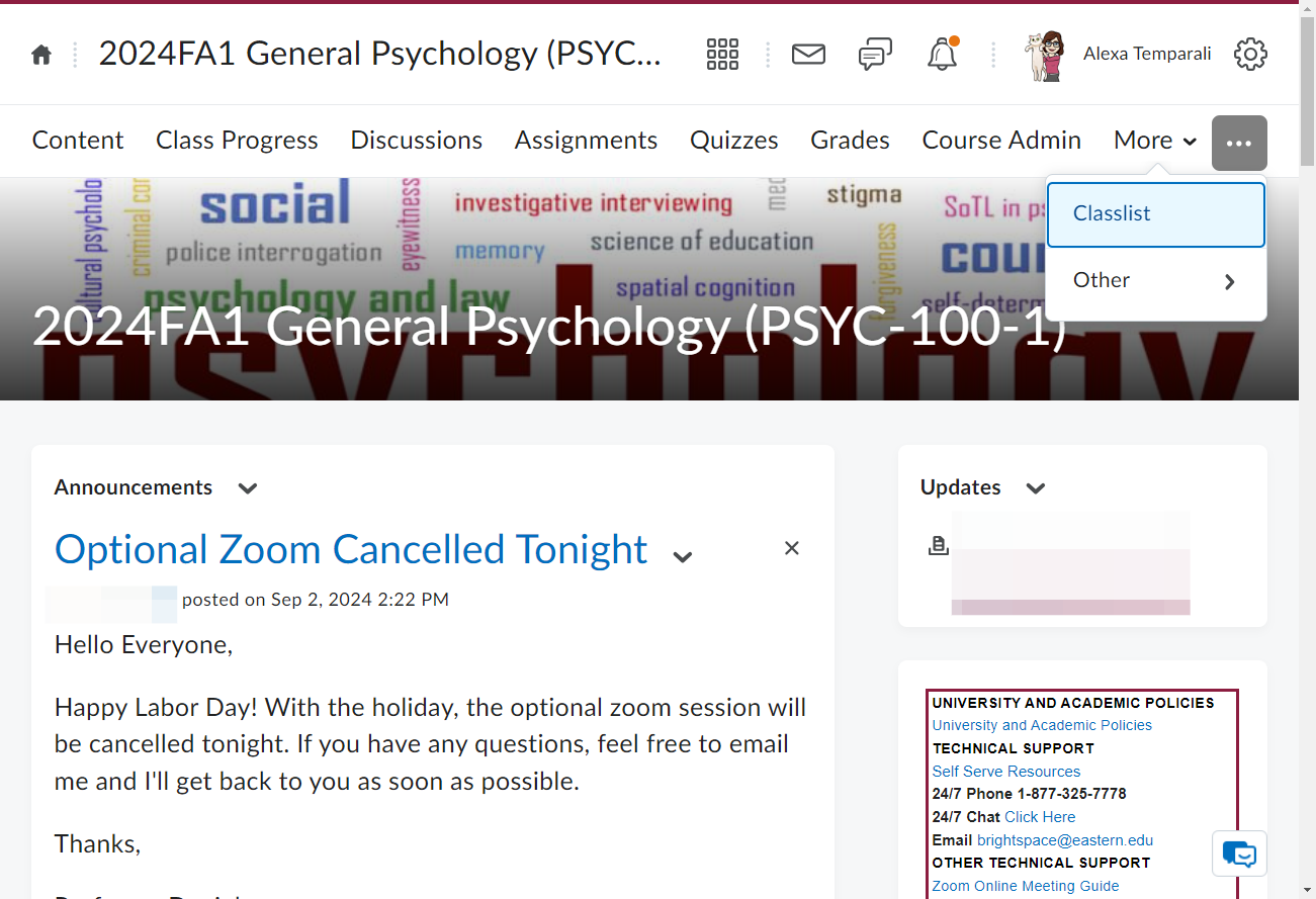 Click on Classlist