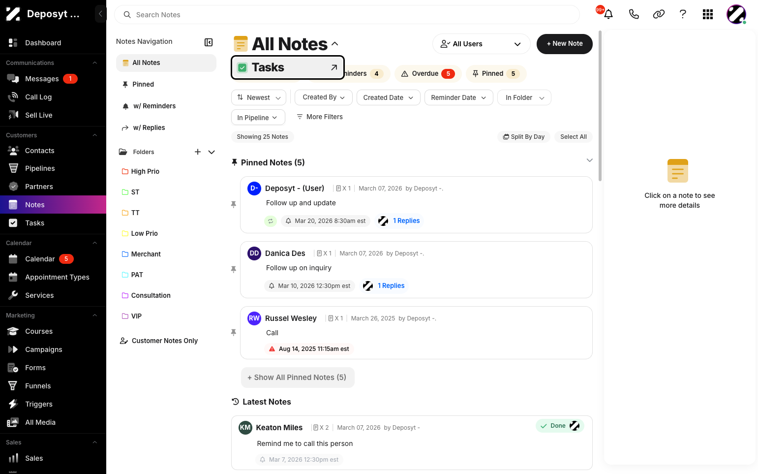 Step 2: Click the ‘All Notes’ icon, and a drop-down menu will appear with an option to go directly to the Tasks section.