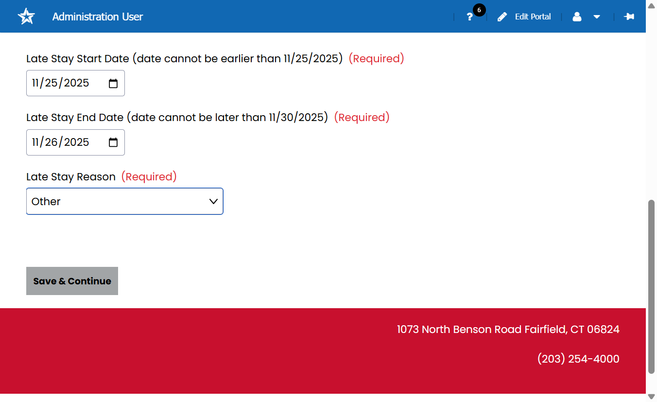 Once you have entered information for your request, click on Save & Continue