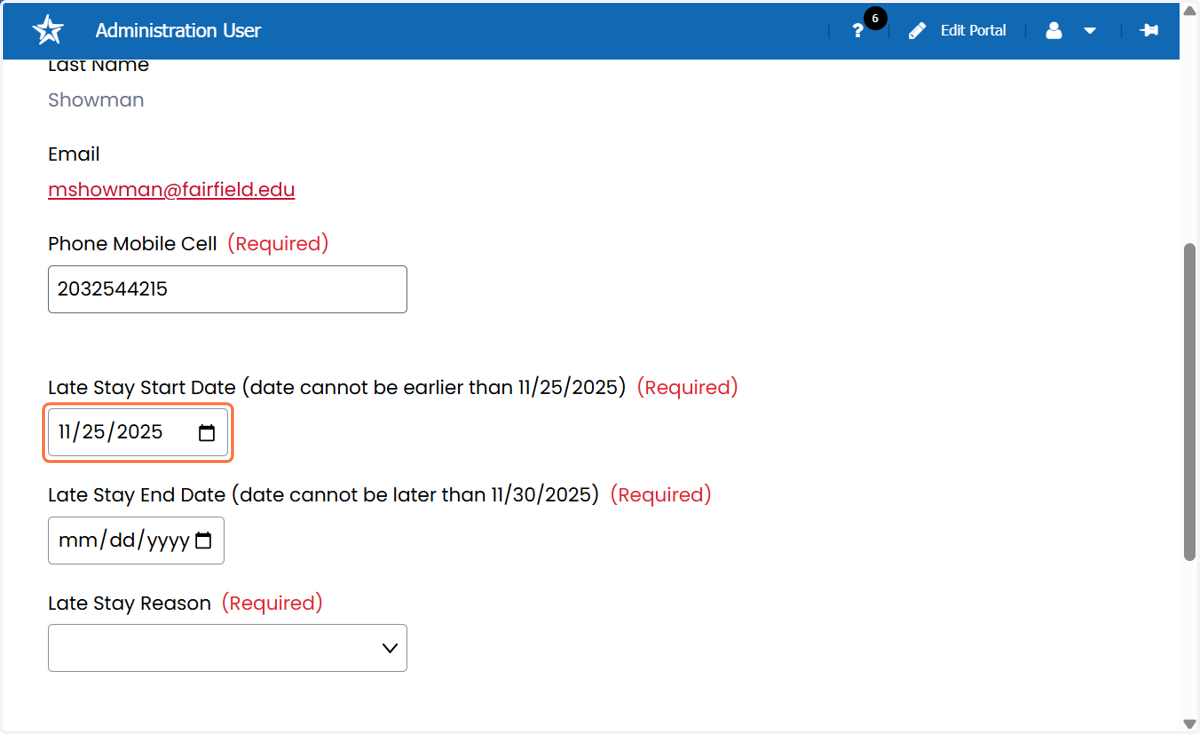 On the same page, complete the request form information. You must include a reason you are requesting to stay late as this will determine if you request can be approved and if you are required to pay a fee.