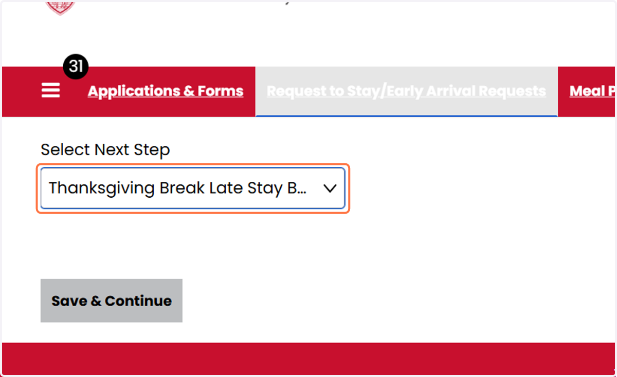 In the dropdown, select the request form you would like to complete.