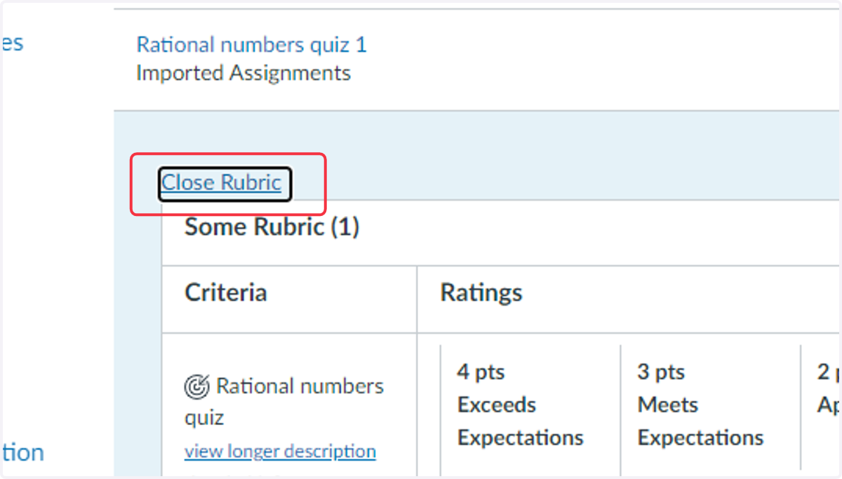 View Rubric feedback and then select Close Rubric