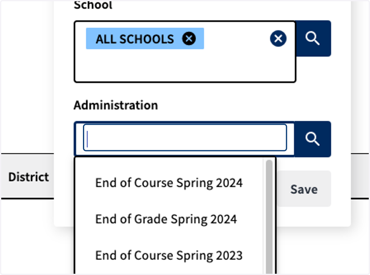 Select ALL SCHOOLS and the specific test administration