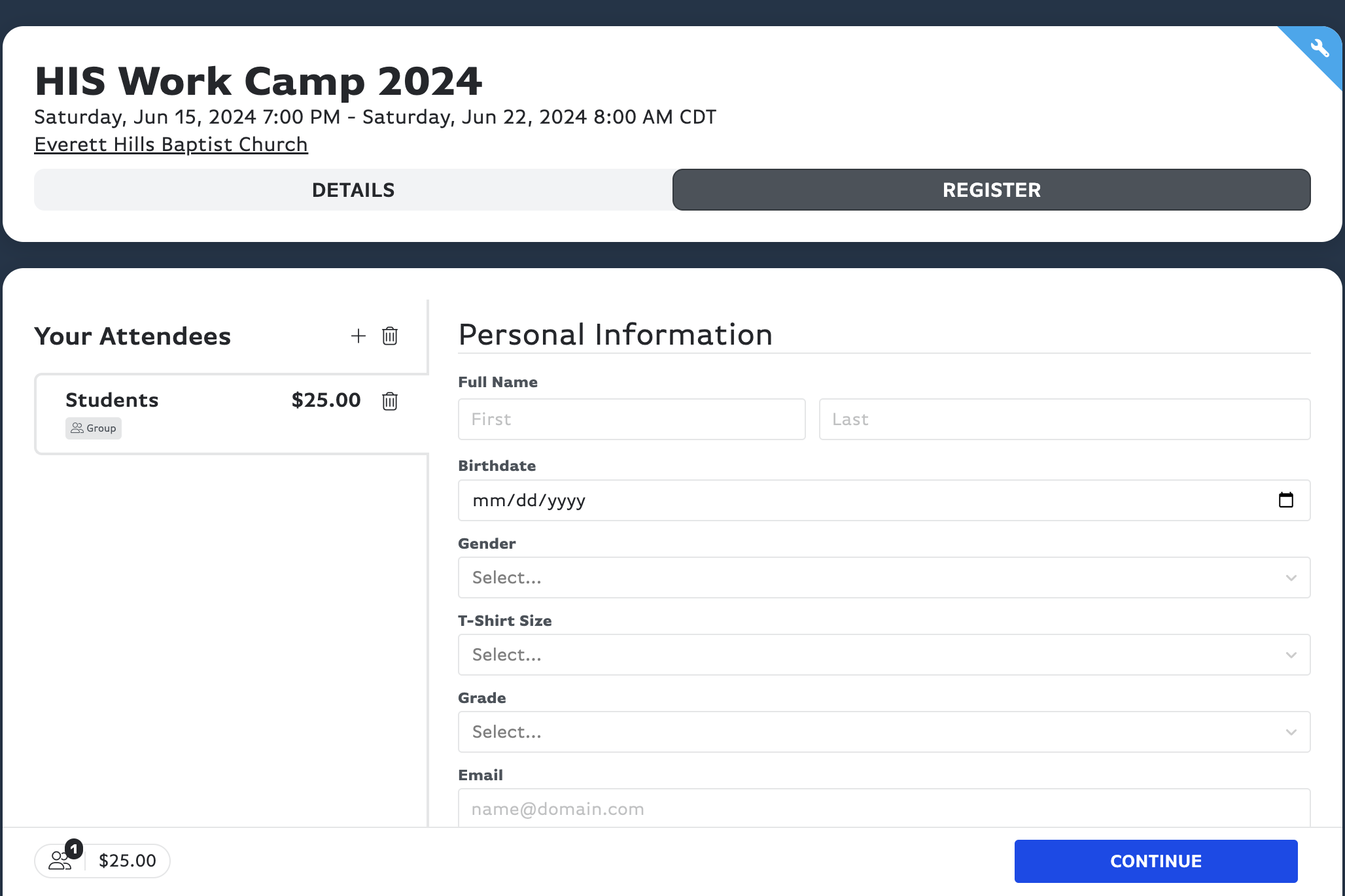 Fill out the registration form with your personal information
