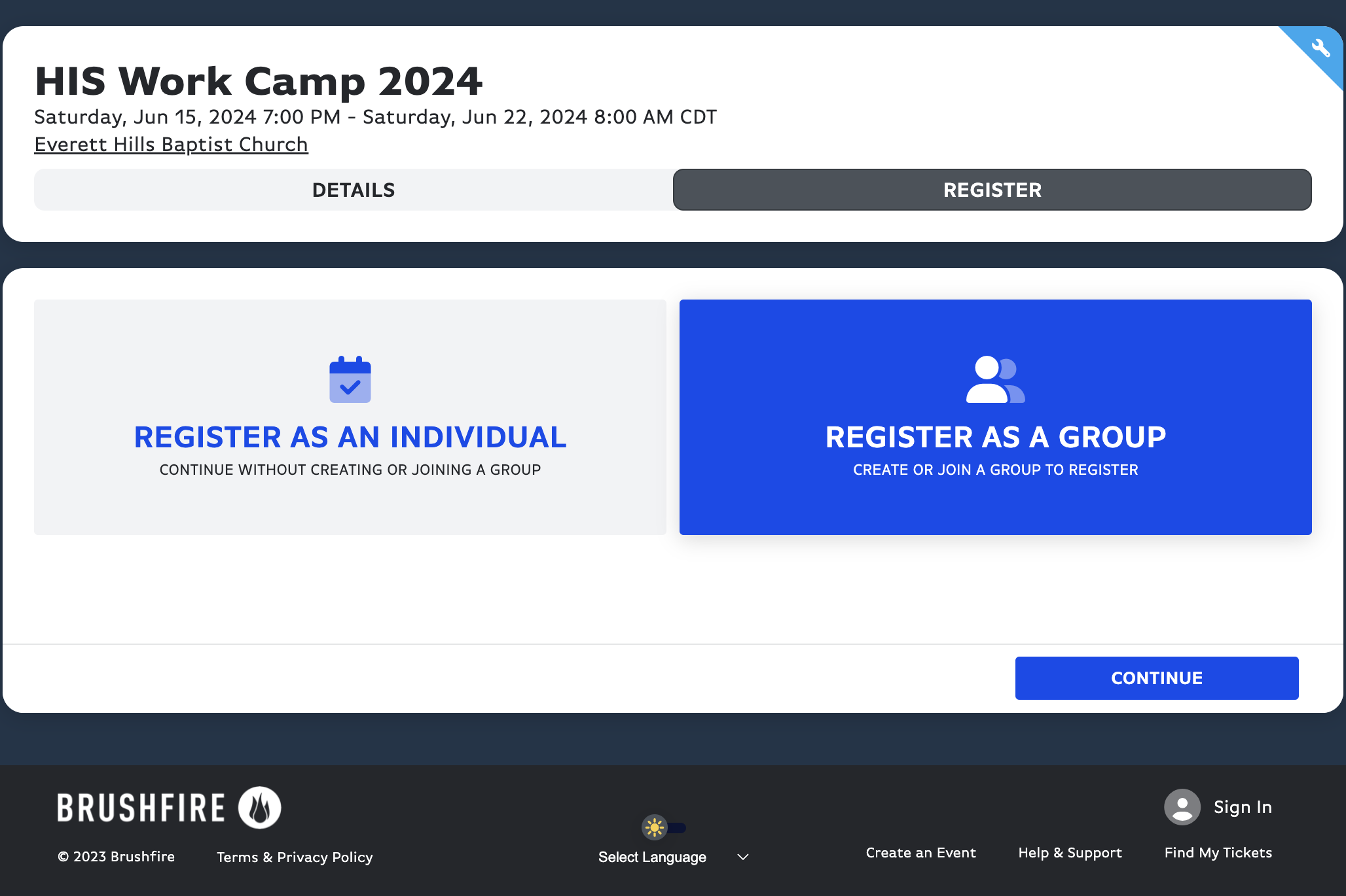 Click on REGISTER AS A GROUP…