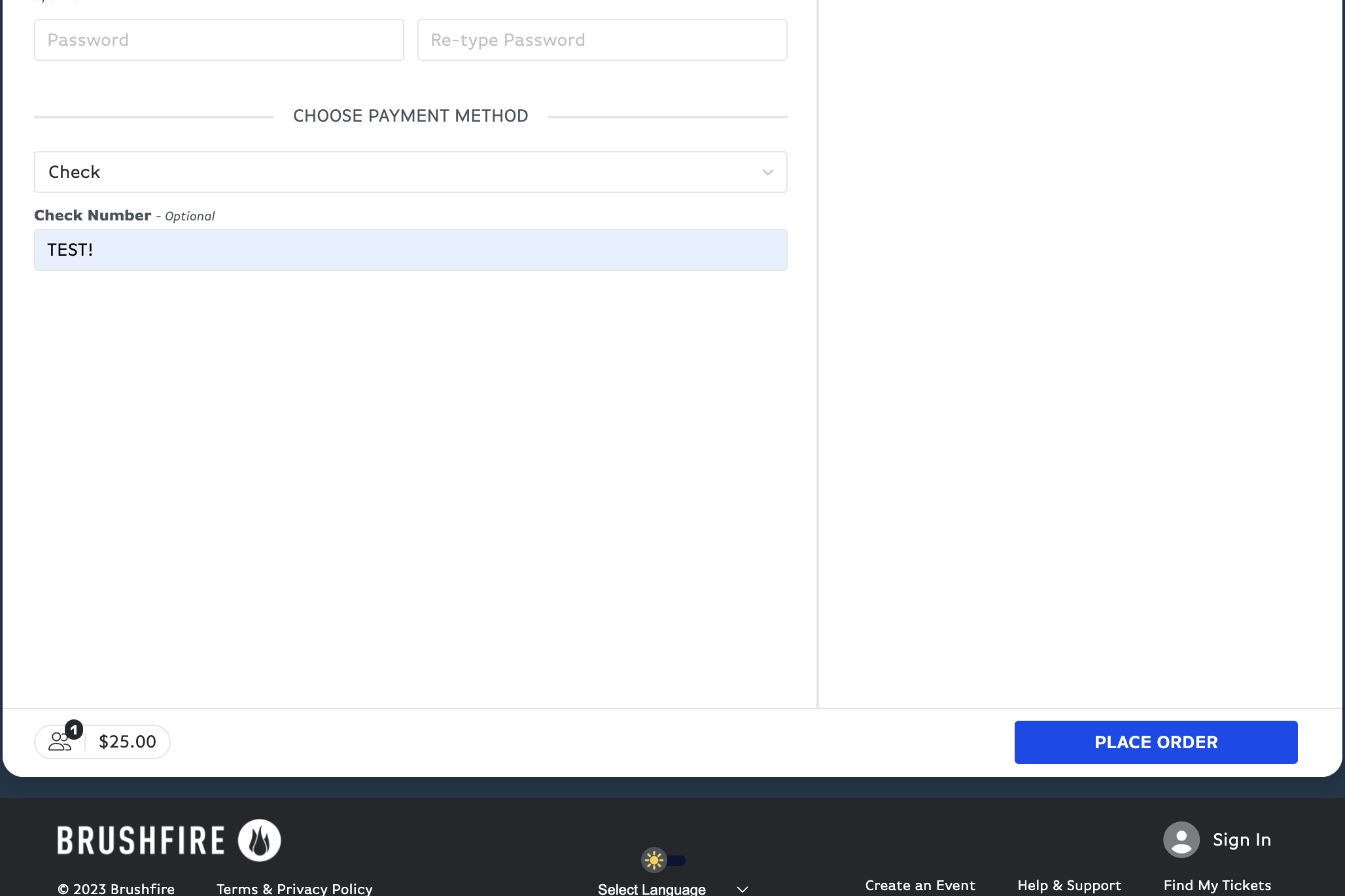 Click on PLACE ORDER