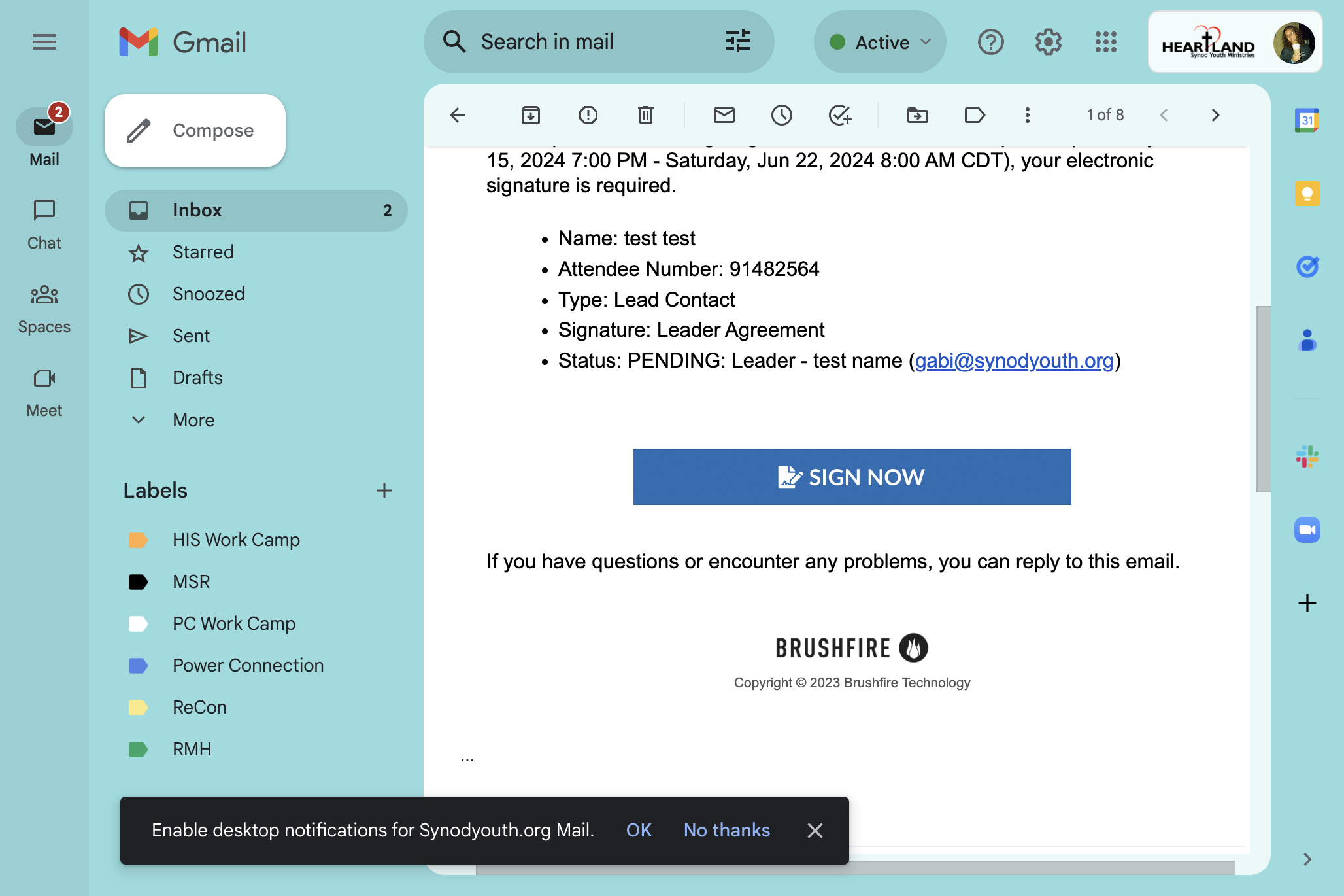In the email, click on Sign Now
