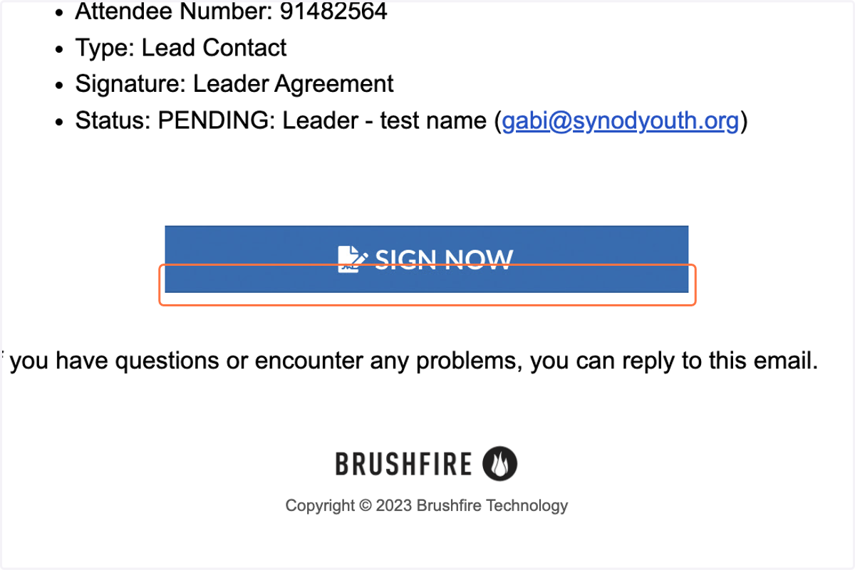 In the email, click on Sign Now