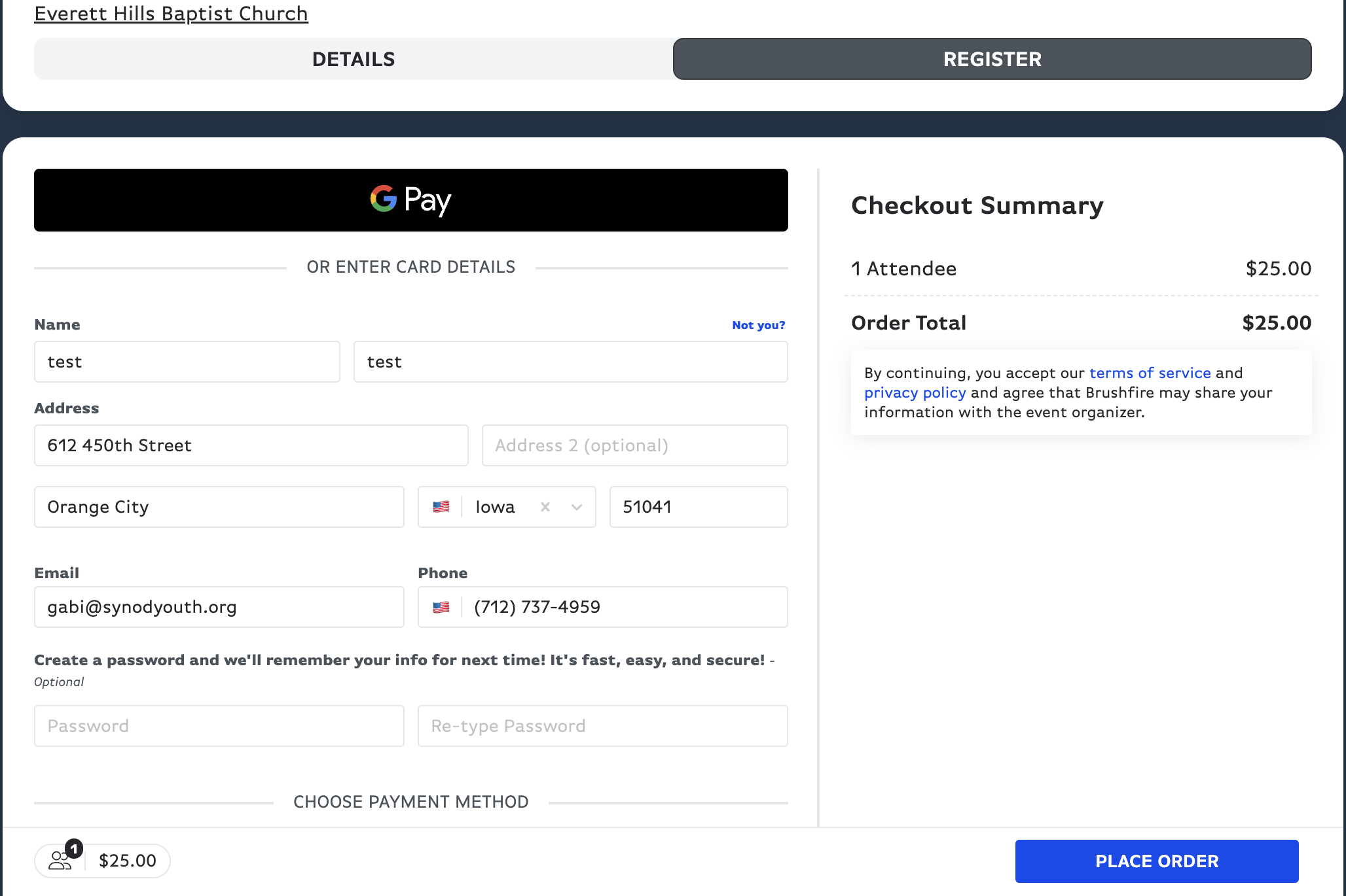 Fill out payment information