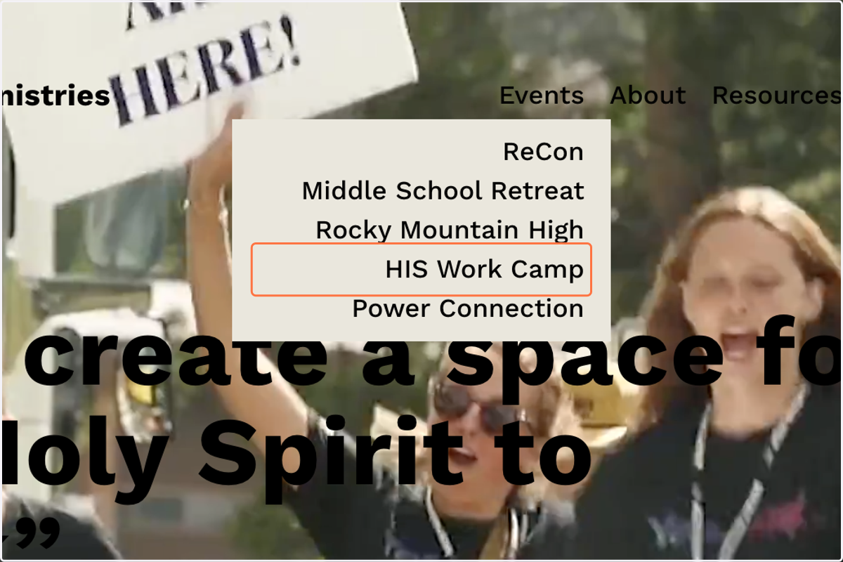 Click on HIS Work Camp under Events tab