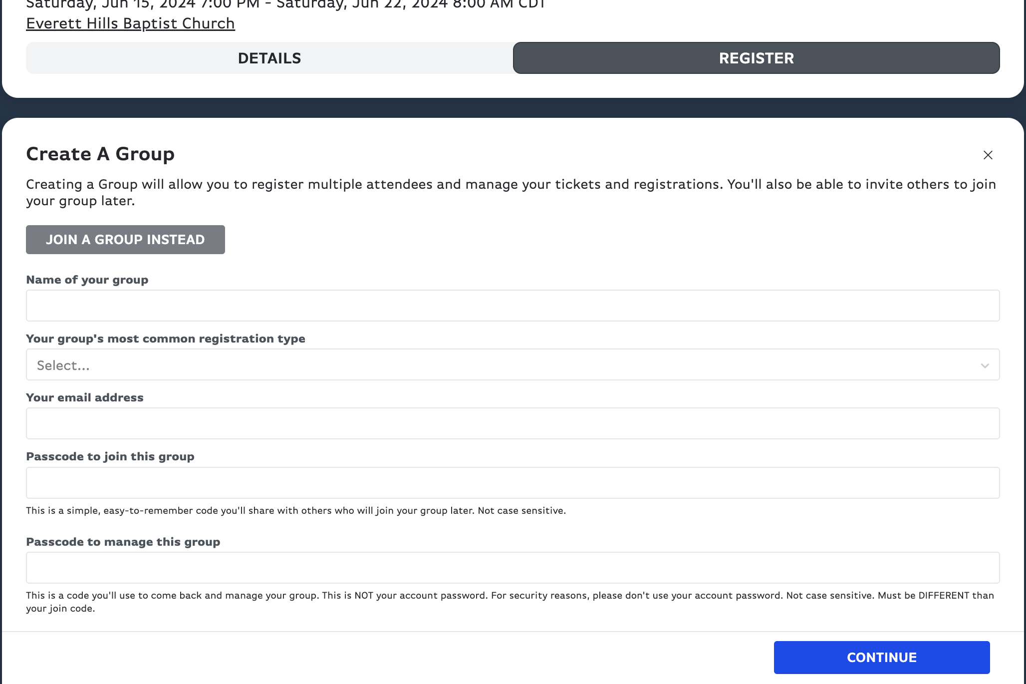 Click on JOIN A GROUP INSTEAD
