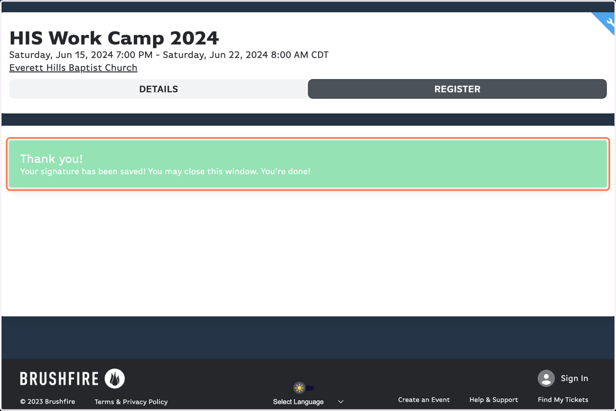 YOU MADE IT! You're fully registered for HIS Work Camp!!