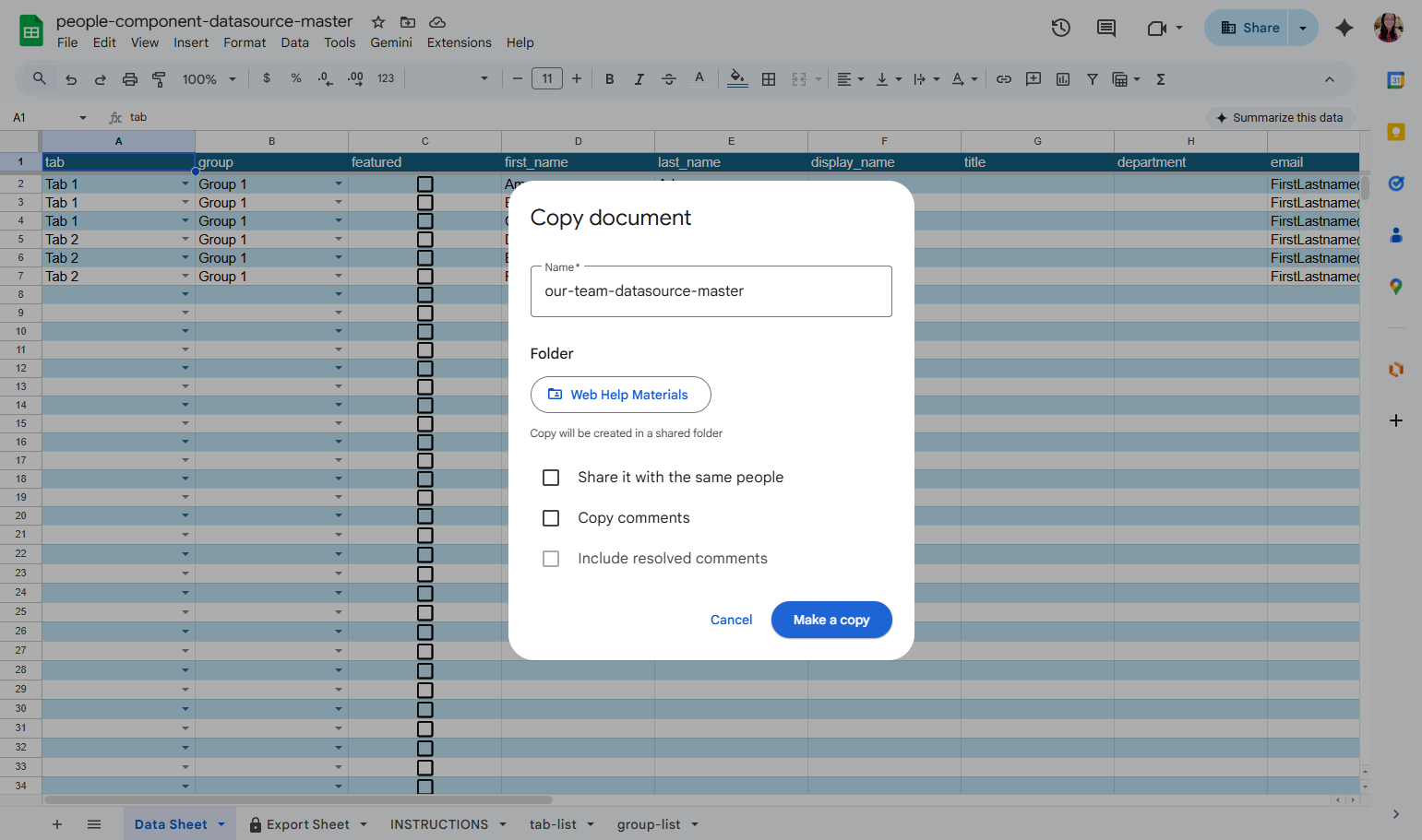 Click the "Make a copy" button.