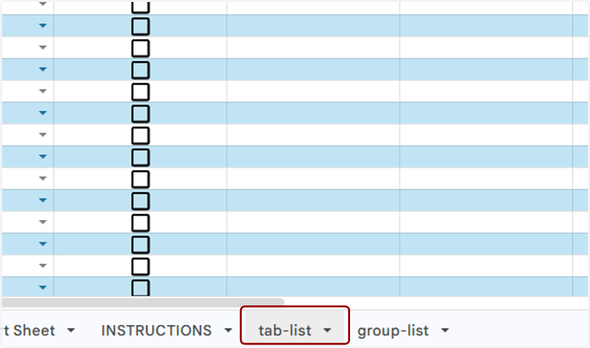 To manage the tabs, click on the "tab-list" tab at the bottom of the document.
