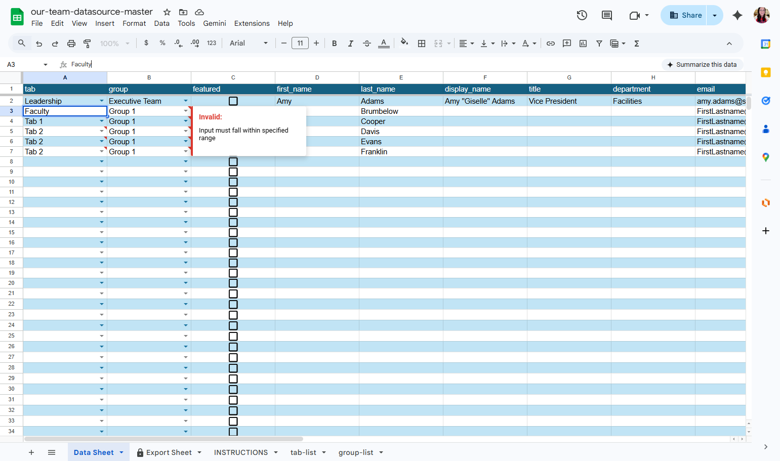 Repeat these steps for the rest of the people in the list. You can add as many people as you need to this sheet.